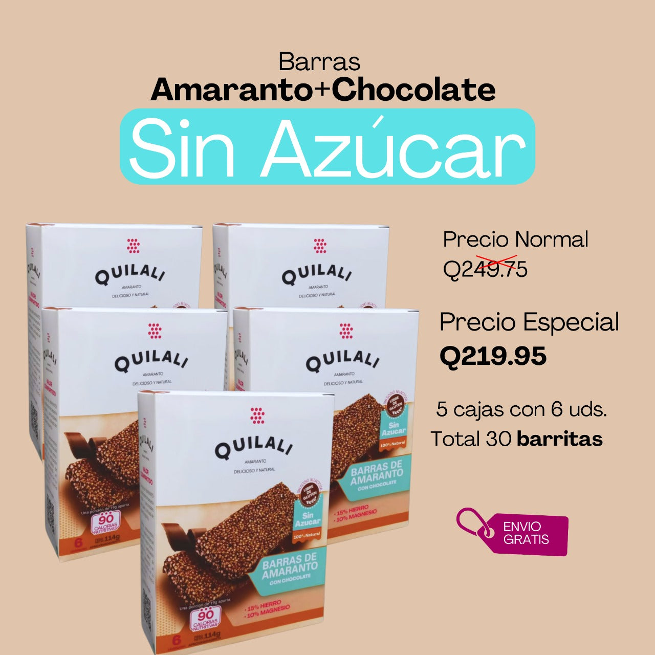 Barras Premium de Amaranto con chocolate Sin azúcar